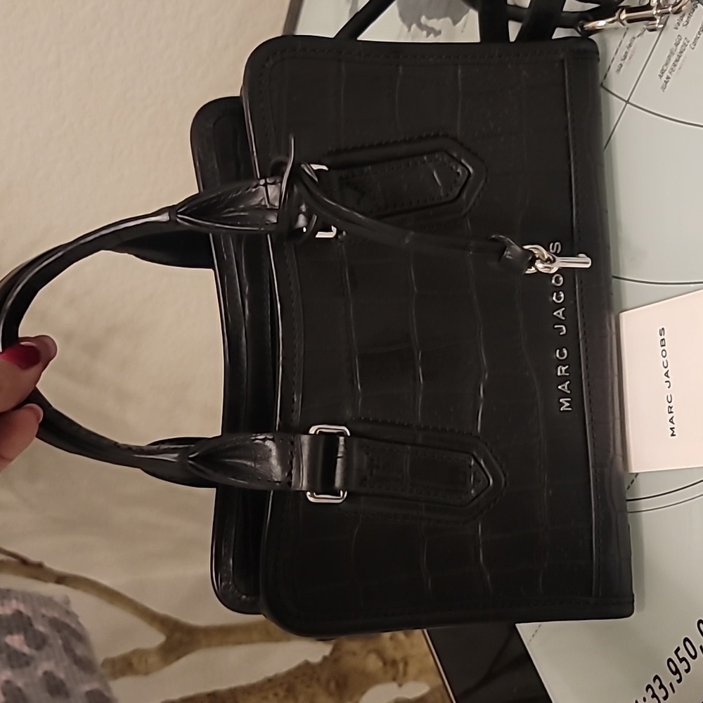 Marc Jacobs Black Croc-Patterned Satchel